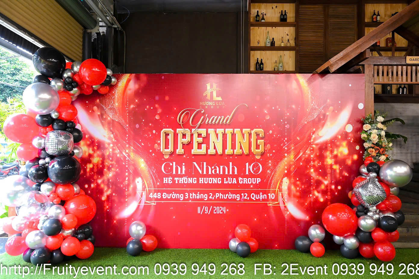 Thi công backdrop khai trương Nhà Hàng Hương Lúa 10